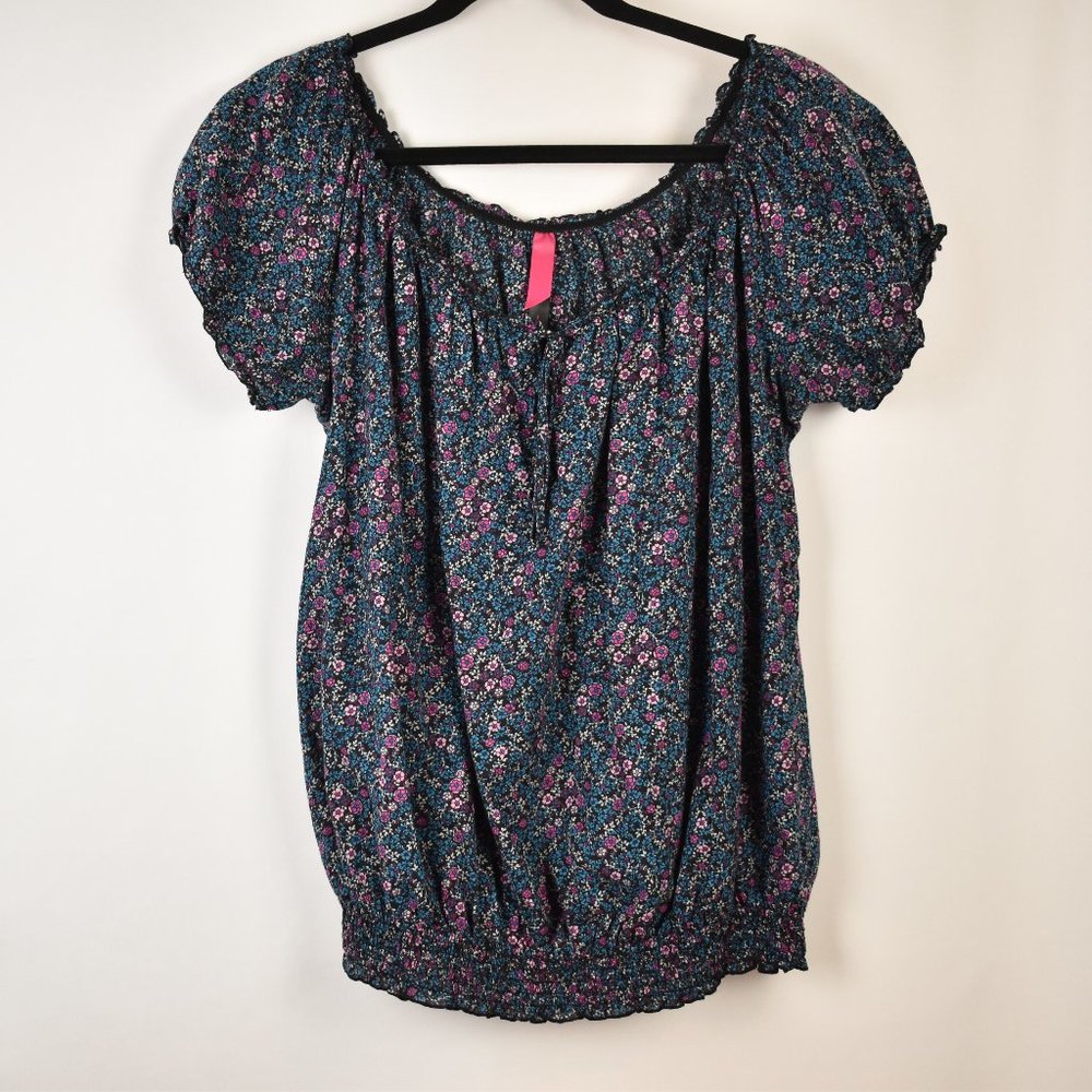 Pure Energy Y2K 100% Cotton Floral Off the Shoulder Short Sleeve Blouse Size 1X